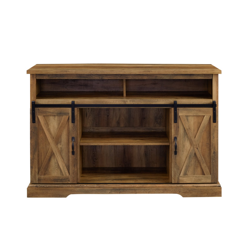 Meuble télé 52 po avec portes coulissantes pour téléviseur de 60 po ou moins Kosjo, Chêne rustique