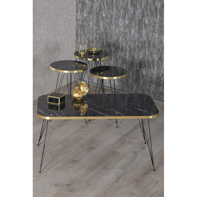 Santino Living Room Table Set, Black Marble