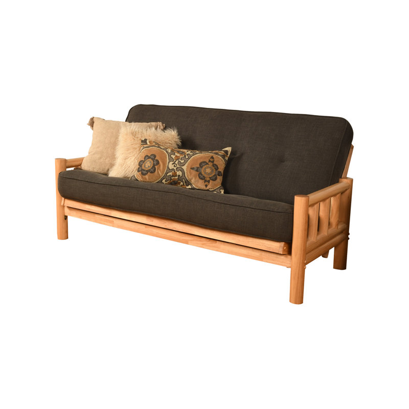 Futon double en coton avec matelas Anders, Microsuède gris anthracite lin, Naturel