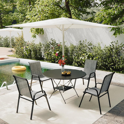 Outdoor Stackable Garden Patio Dining Armchairs with PVC-coated polyester Seat