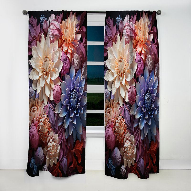Rideau occultant floral Varda - Mums - 1 panneau, L 52 po x L 63 po