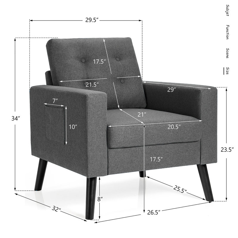 Grund Upholstered Armchair, Gray Linen Blend