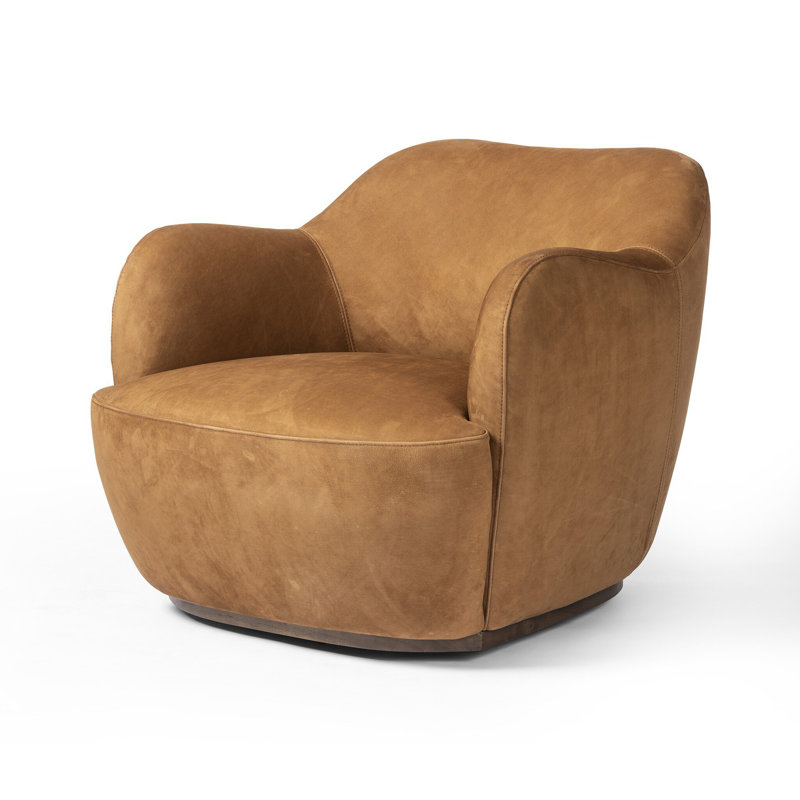 Julius Swivel Chair, Nubuck Cognac Top Grain Leather