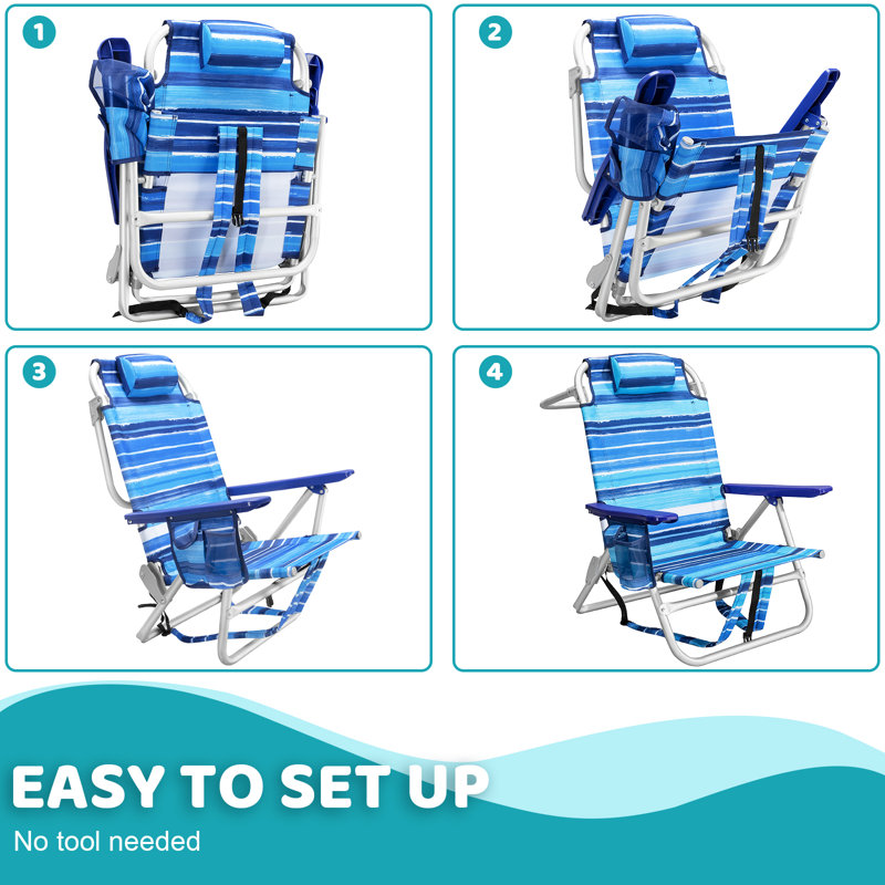Berget Backpack Beach Chairs, Folding Heavy Duty Camping Chair, Blue