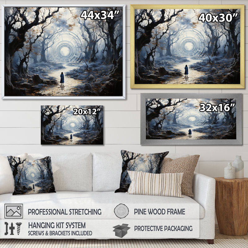 " Gray Buddhism Enlightened Path I ", 16" H x 32" W x 1" D, Silver Picture Framed