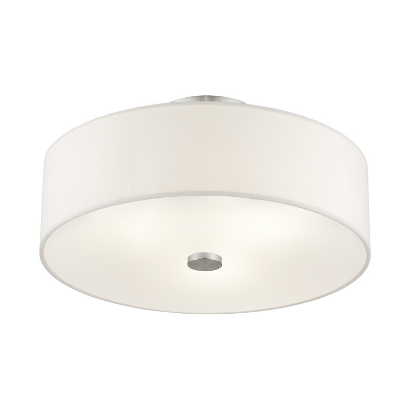 Flaire Fabric Semi Flush Mount, Brushed Nickel, 7.75" H x 15" W x 15" D