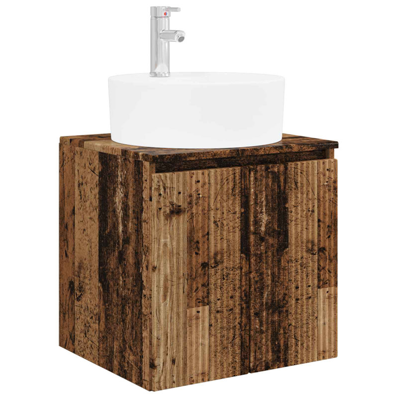 Single Bathroom Vanity with Ceramic Basin, Old Wood