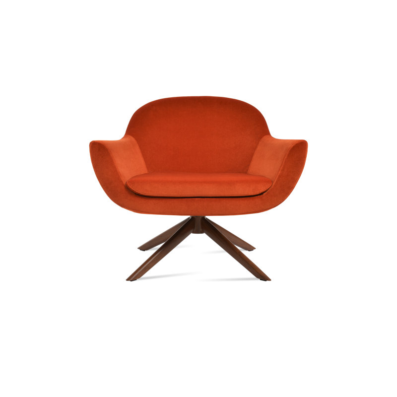Fauteuil pivotant rembourré Madison, Laine rouge bonbon pomme, Noyer