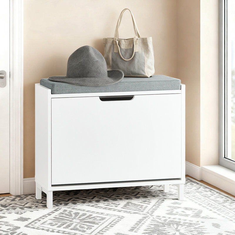 Banc de rangement avec tiroir rabattable et petite banquette d'entrée pour appartement dans le couloir, blanc, l 23,6 po x P 9,4 po x H 20,4 po