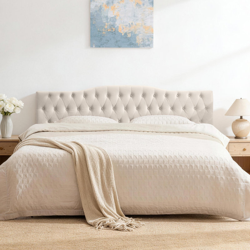 Tête de lit tapissier Aveigha, Complète, Velours beige