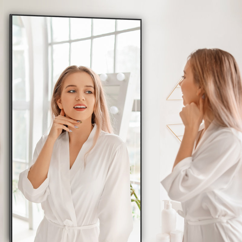 Oversized Full-Length Mirror with Aerospace-Grade Aluminum Frame & Nano Glass – Bedroom, Bathroom, Gym, Black, 64" x 21"
