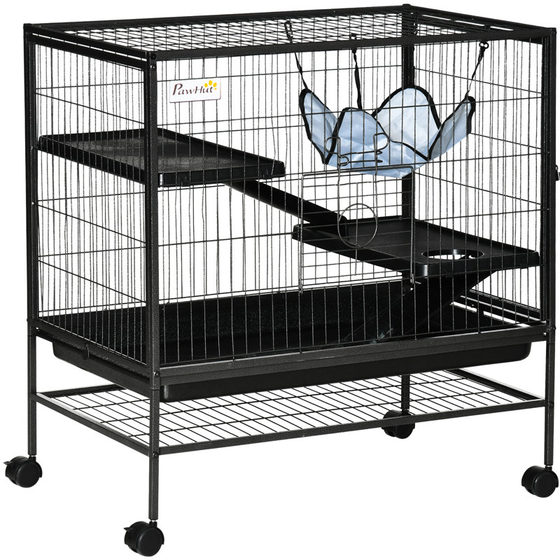 Cage à 3 furets, cage Chinchilla - structure métallique avec tablette, plateau de nettoyage facile, roues mobiles et paisible pour plusieurs petits animaux