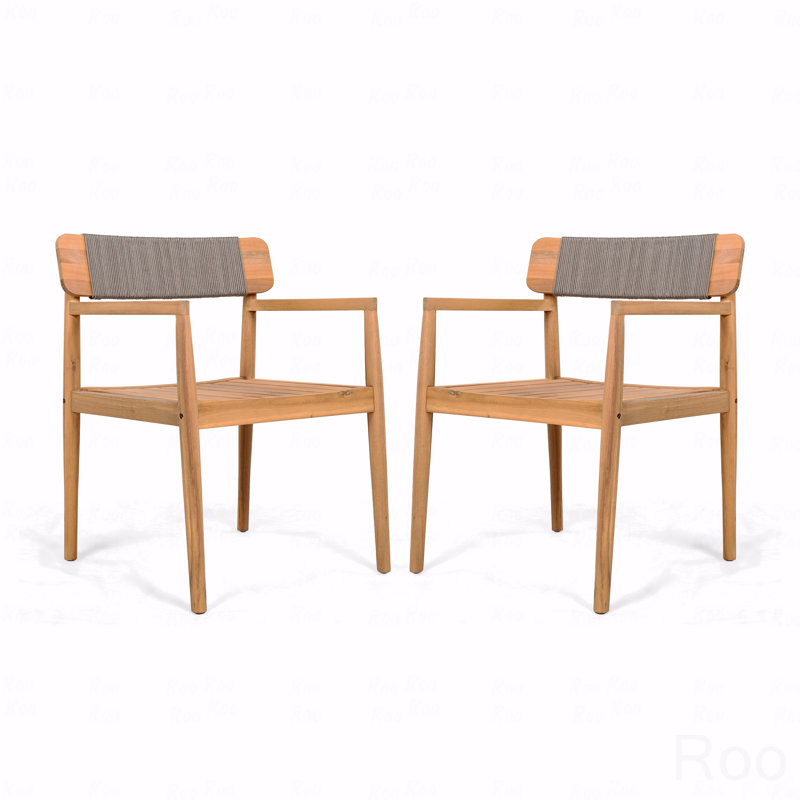 Outdoor Patio Dining Chair, Acacia Wooden With Armrests, Suitable For Outdoor Dining And Leisure Places, Brown/Gray