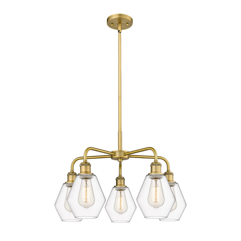 Lustre géométrique à intensité variable en acier à 5 lumières Amylea, H 15,5 po x l 24 po x P 24 po, Clair, Laiton brossé