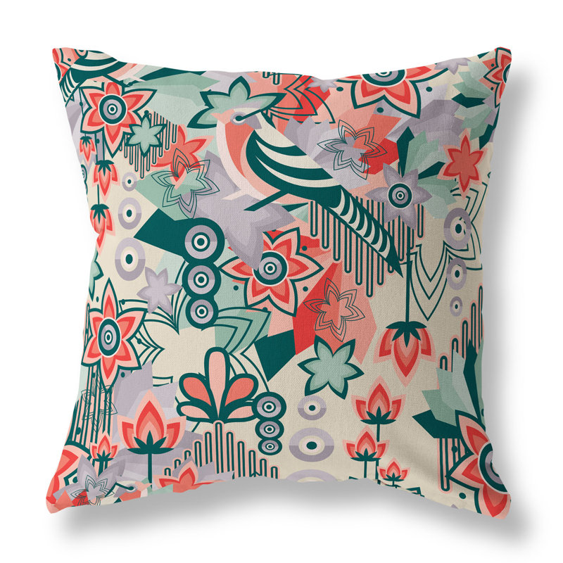 Coussin décoratif d'intérieur / extérieur croissance Grid, Vert/rose, H 26 po x l 26 po