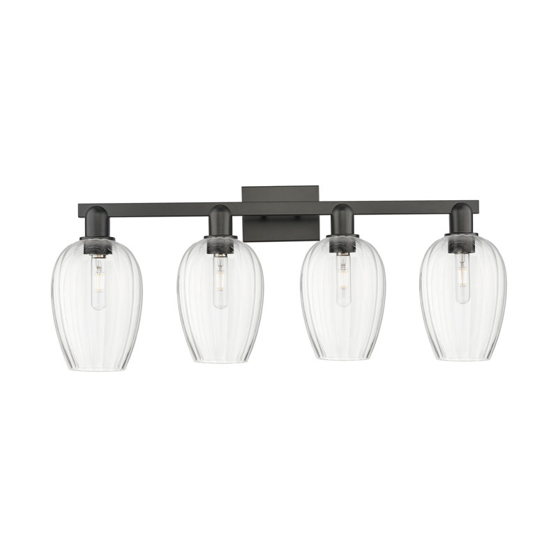 Eldon - Éclairage pour meuble-lavabo de salle de bain 4 lumières, Noir mat, Transparent, Quatre lumières