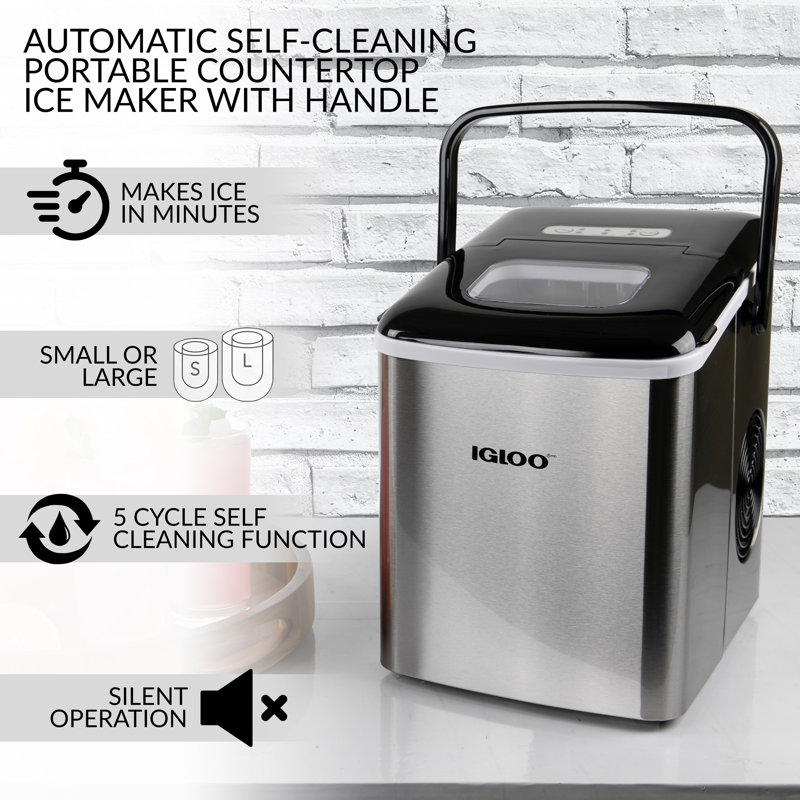 Stainless Steel Portable Countertop Ice Maker with Handle