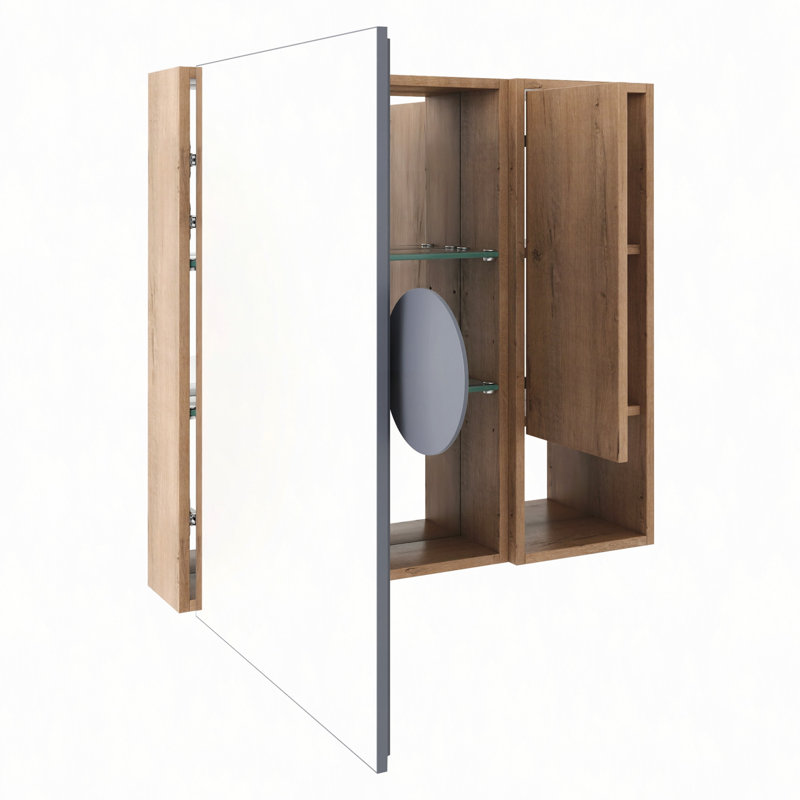 Armoire de toilette 29,63 "avec rangement, armoire à pharmacie murale avec porte miroir, tablettes en verre réglables, contreplaqué