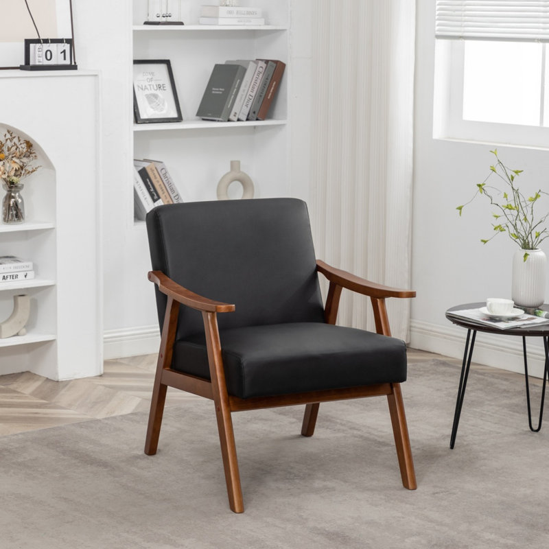 Fauteuil avec structure en bois massif, Tissu brun, H 32,3 po x l 31,1 po x L 26,37 po