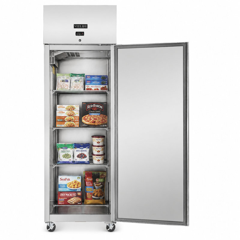 VITLIFE 27’’W Commercial Reach-in Freezer, Single Door, Auto-Defrost, 21cu.ft. Top Mounted,Stainless Steel Upright Freezer for Restaurant, Bar, Shop, -8°F to 0°F 