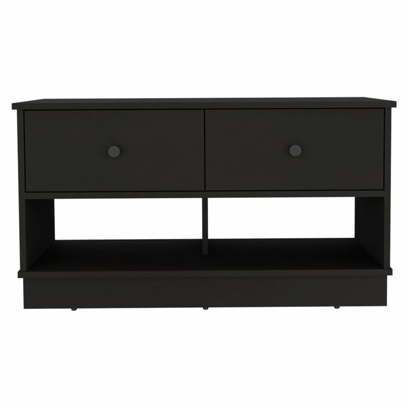 Rectangle 2-Shelf 2-Drawer Storage Bench, Wenge