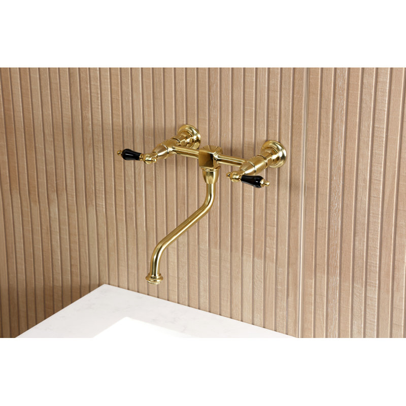 Kingston Brass Duchess Two-Handle 2-Hole Wall Mount Bathroom Faucet, Brushed Brass