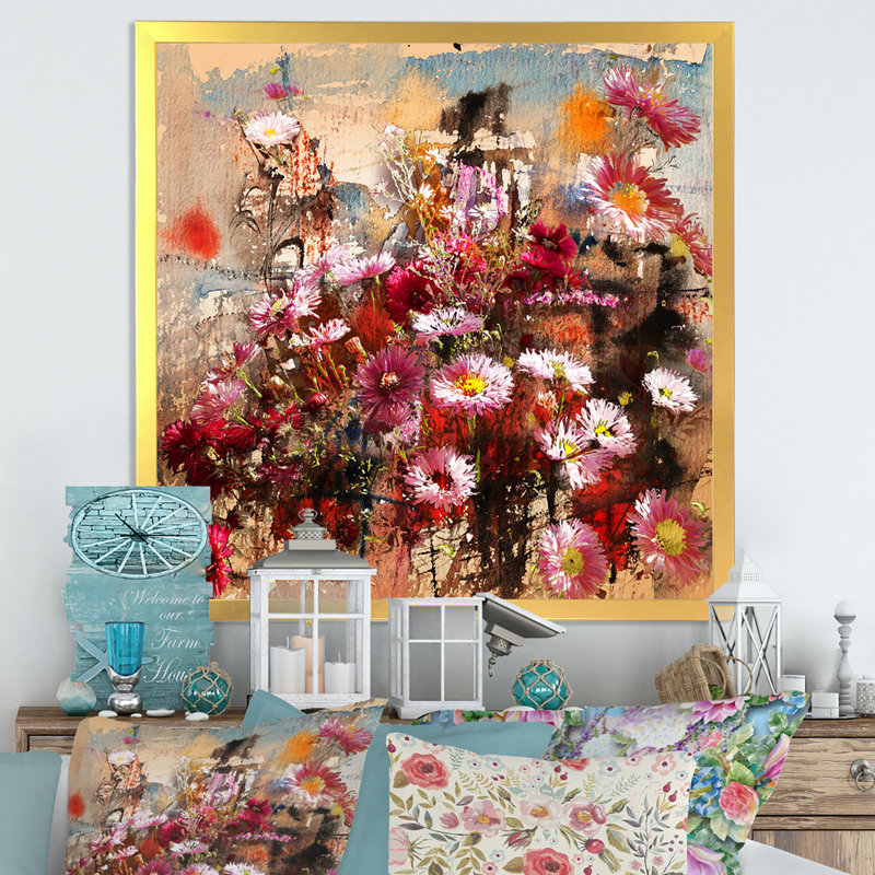 Automne fleurs mélangées - œuvre d'art traditionnelle sur toile, H 16 po x l 16 po x P 1 po