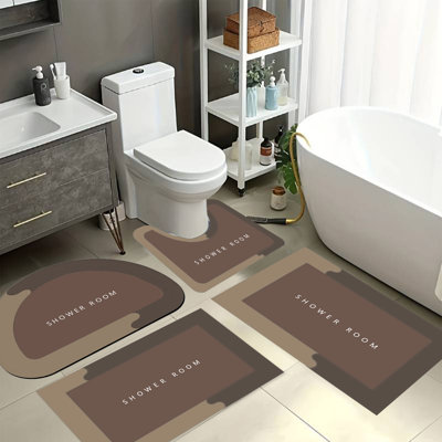 4 Piece Bathroom Toilet Mat Set Large Size Super Absorbent Dry Washable Non Slip Backing Easy Cleaning Perfects For Any Home Hotel Shower Room