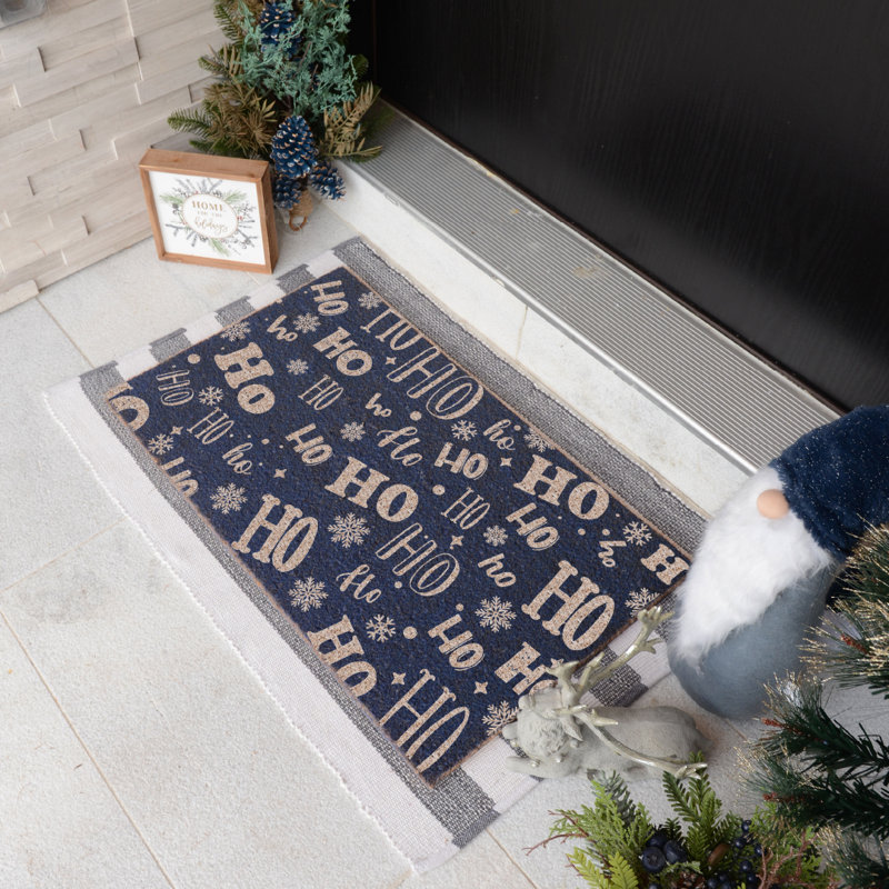 Tapis d'extérieur antidérapant Ho Ho Ho, L 18 po x L 30 po, Bleu
