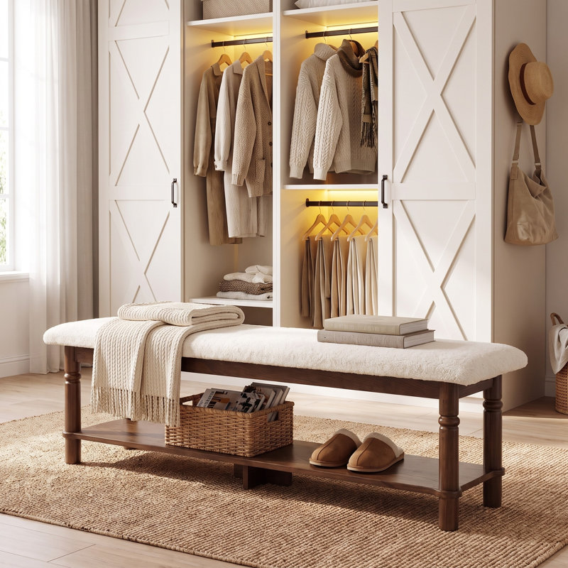 Banc rembourré en bois massif de 180 cm avec rangement, banc de bout de lit pour chambre à coucher