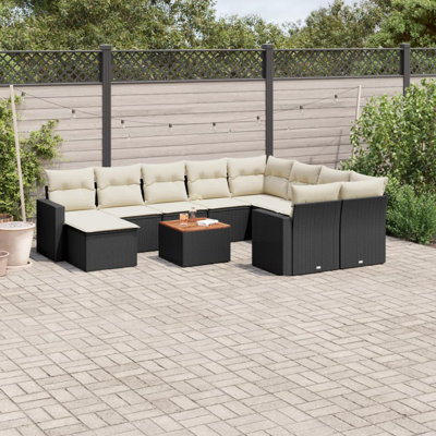 Ensemble de canapé de jardin modulaire en rotin PE noir