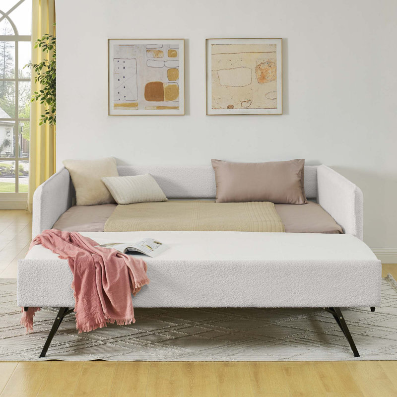 Daybed With Trundle Upholstered Tufted Sofa Bed,Boucle Fabric, Full/Double
