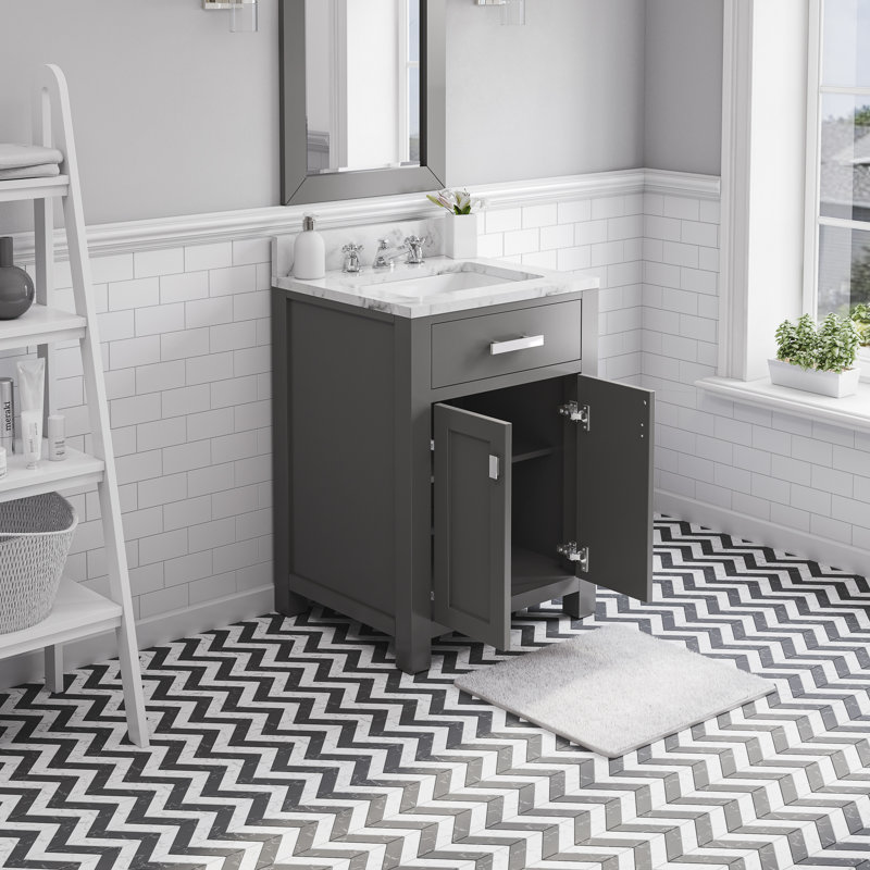 Minnetrista Single Bathroom Vanity with Marble Top, Cashmere Gray, Chrome