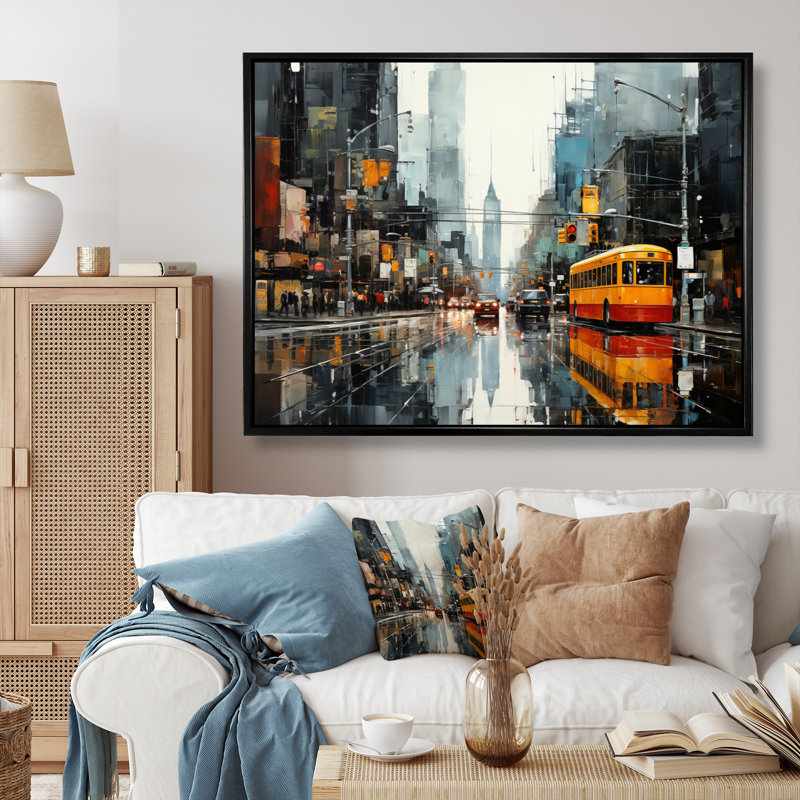 Cityscape Collage IV sur toile, Cadre flottant noir, H 12 po x l 20 po x P 1 po