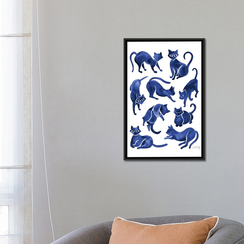 «Cat Positions, Navy» par Cat Coquillette - reproduction sur toile, H 60 po x l 40po x P 1,5 po, Toile avec cadre noir