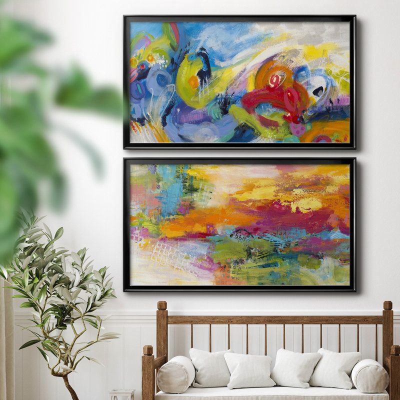 Racing Forms - Ensemble de 2 peintures sur toiles encadrées, Cadre noir, H 21 po x l 18,5 po x P 1 po