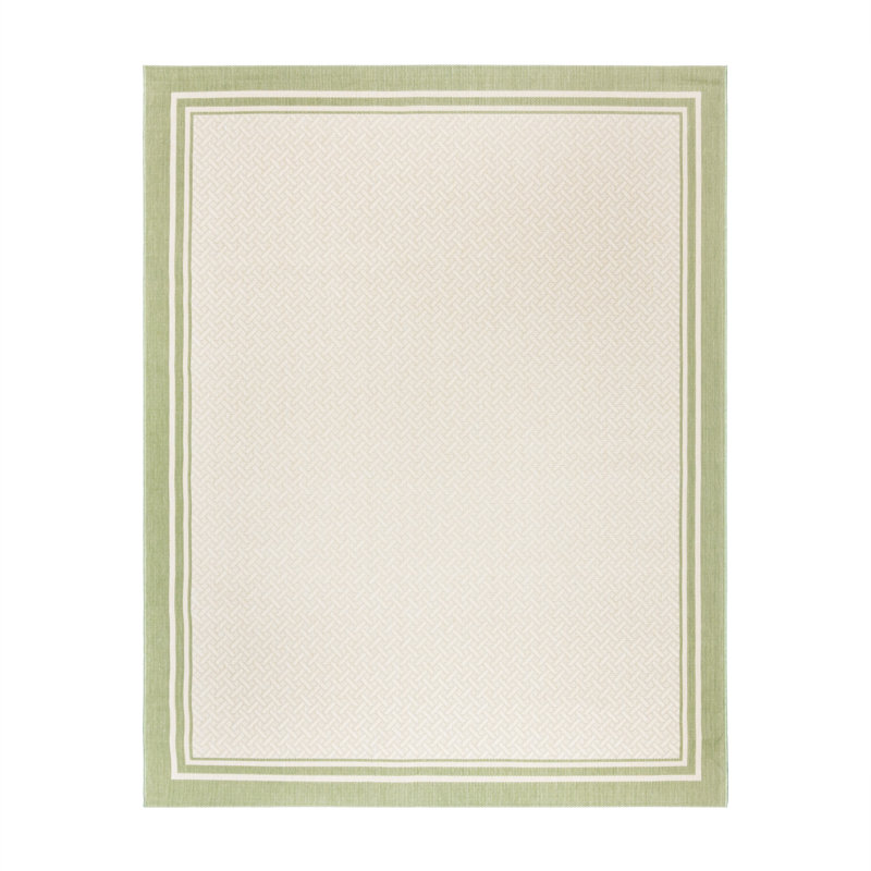  Paseo Soroa Palm Green/Beige Classic Border Indoor/Outdoor Flatweave Area Rug, Rectangle 5'3" x 7'