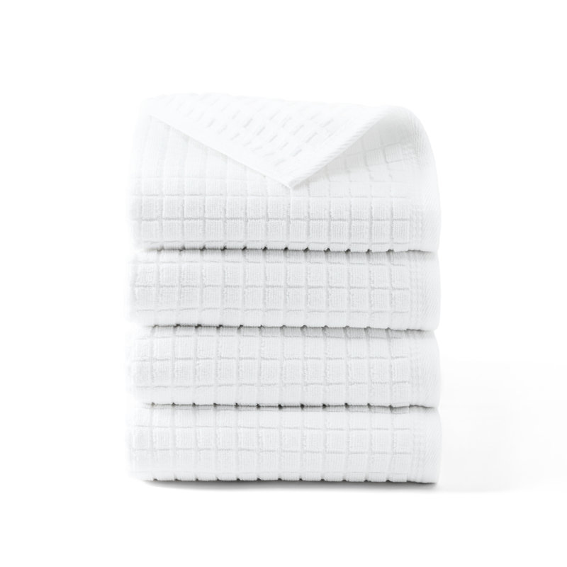 TOWN & COUNTRY EVERYDAY 4-Piece Textured Windowpane Hand Towel Set, 20x30-Inch, 100% Cotton, White