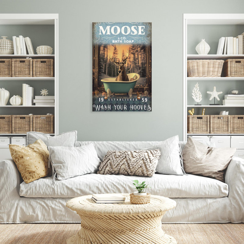 «Moose Bath Soap», reproduction d'art graphique sur toile tendue 1 pièce | 0358, H 36 po x l 24 po x P 1,25 po
