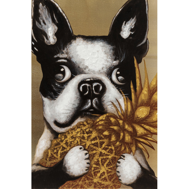 Picture Touched Dog with Pineapple 80x80cm