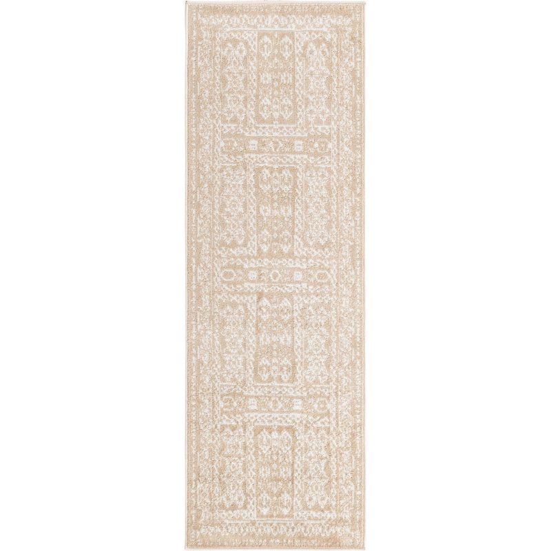 Tapis beige contemporain Micsunel, Tapis de couloir 2 pi x 6 pi