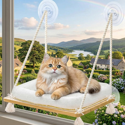 Hamac pour chat avec fenêtre, siège pour fenêtre avec housse de coussin, siège en bois massif avec ventouses robustes, lit suspendu pour petits et moyens chats d'intérieur