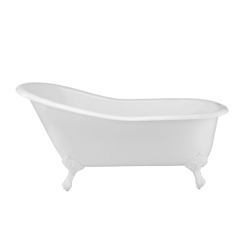 61.13'' x 30'' Freestanding Soaking Cast Iron Bathtub with Faucet, Chrome, White