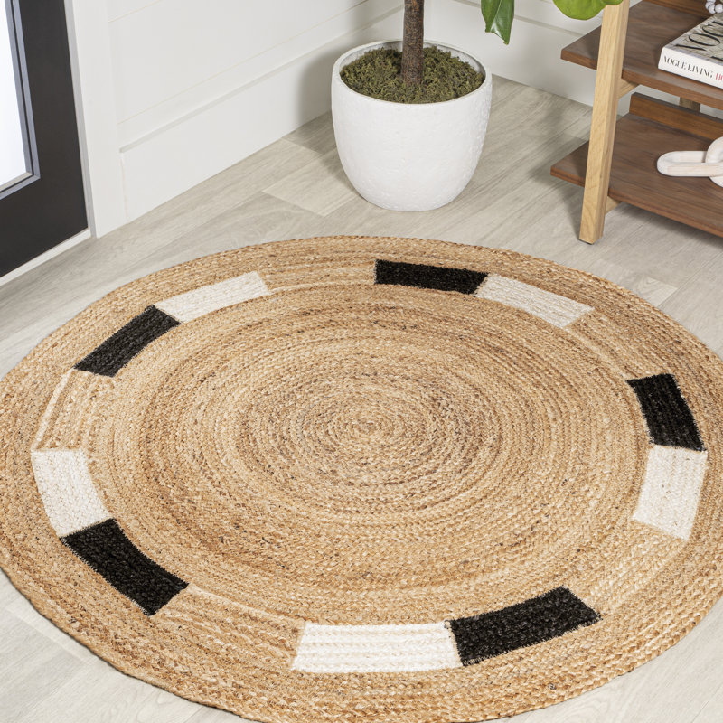 Tapis naturel / crème / noir Adwin, Rond 6 pi 1 po
