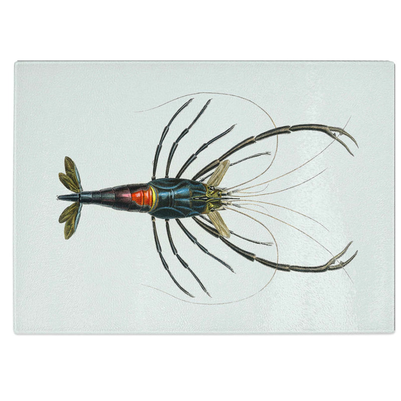 Tempered Glass Crimson Crawfish Illustration Chopping Board, 39 cm W x 28.5 cm L