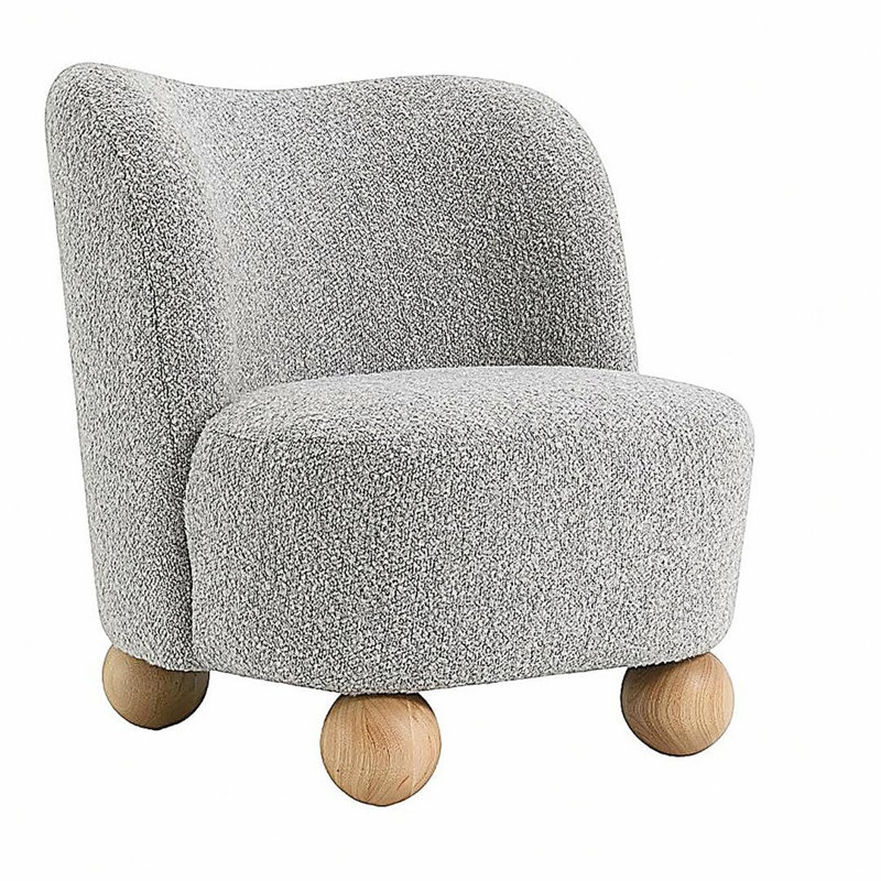 Chaise d'appoint 1pc de style contemporain recouverte de tissu bouclé avec pieds en boule et dossier incurvé au fini gris