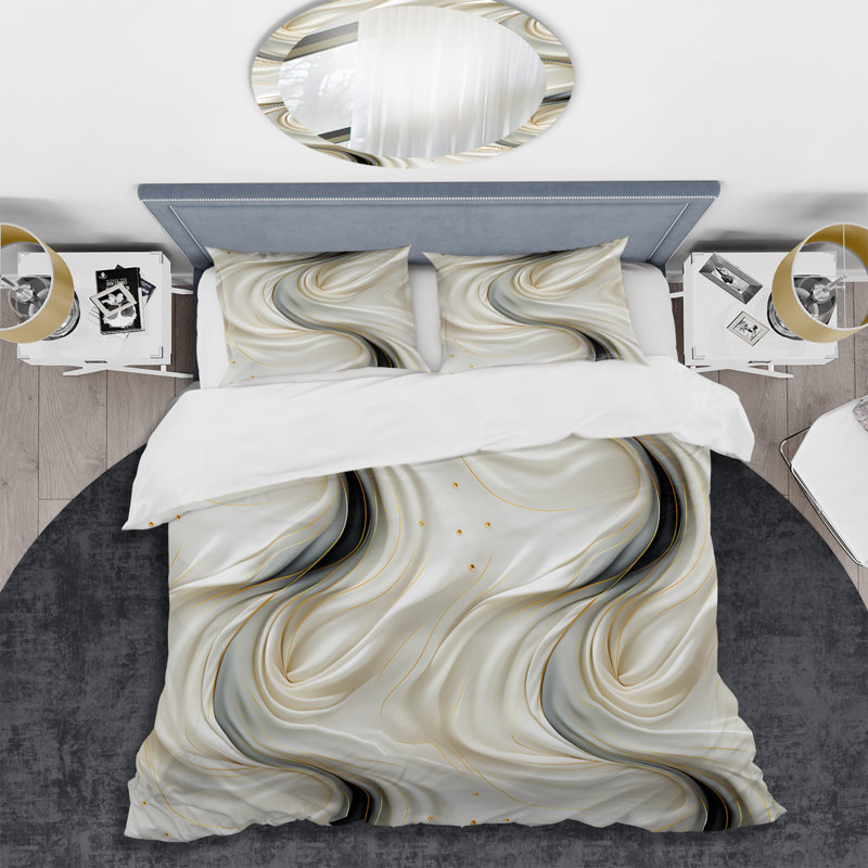 Ensemble de housse de couette glamour or et perle de marbre blanc Opulence I