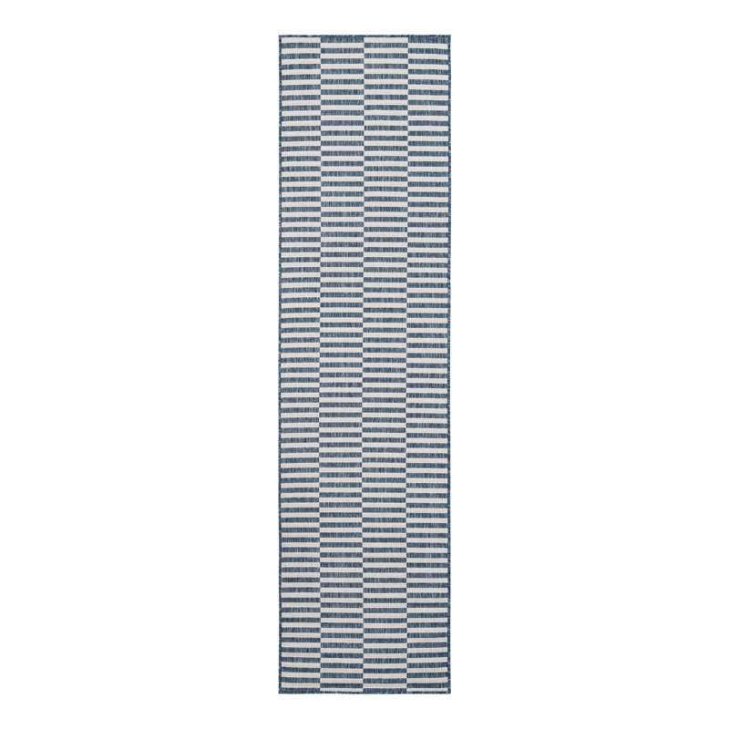 Pana Striped Navy Blue/Ivory Indoor / Outdoor Area Rug, Runner 2' x 8'