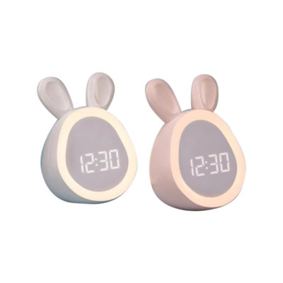 Cute Rabbit Mini Alarm Clock with LED Night Light & Stepless Dimming for Bedrooms, Digital Desk Clock