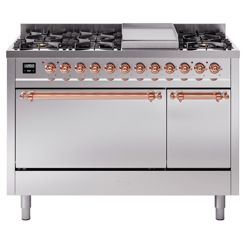 ILVE Nostalgie II, cuisinière à double combustible de 48 po, 8 brûleurs, plaque chauffante, Gaz naturel